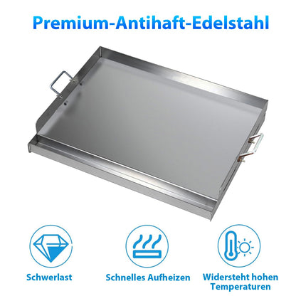 CAVATINY Edelstahl Grillplatte BBQ Plancha 54x41 cm mit Spachtel-Set