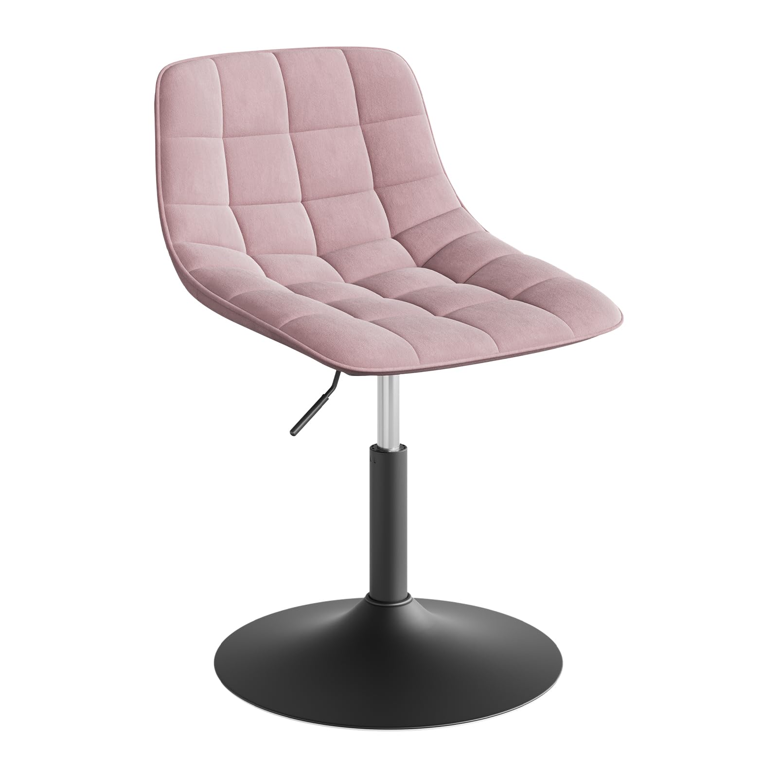 WOLTU Schminktisch Hocker mit Rückenlehne, höhenverstellbar, Samt Rosa – Drehhocker mit mattschwarzem Metallsockel