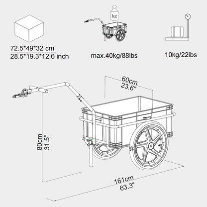 Tiggo Lastenanhänger & Handwagen 2-in-1, 70 Liter Transportbox