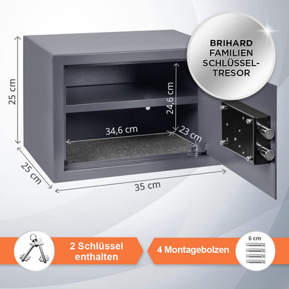 Brihard Familien Safe Tresor – 25x35x25 cm Doppelbartschloss