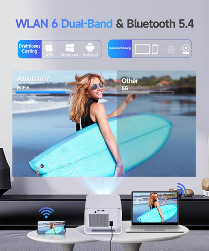 Alwtniet HY350MAX Mini Beamer Full HD Smart Projektor mit Android 14