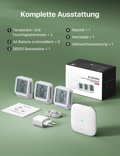 X-sense SBS50 WLAN Thermometer Hygrometer Datenlogger – 3 Sensoren