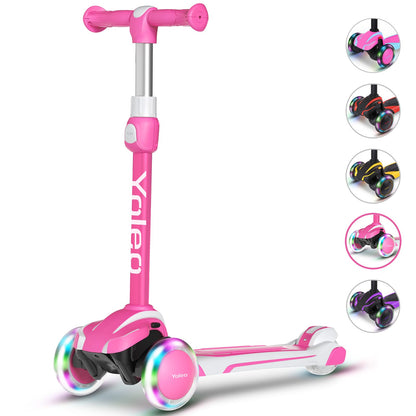 Yoleo Kinderscooter Dreiradroller mit leuchtenden Rädern, rosa-weiss