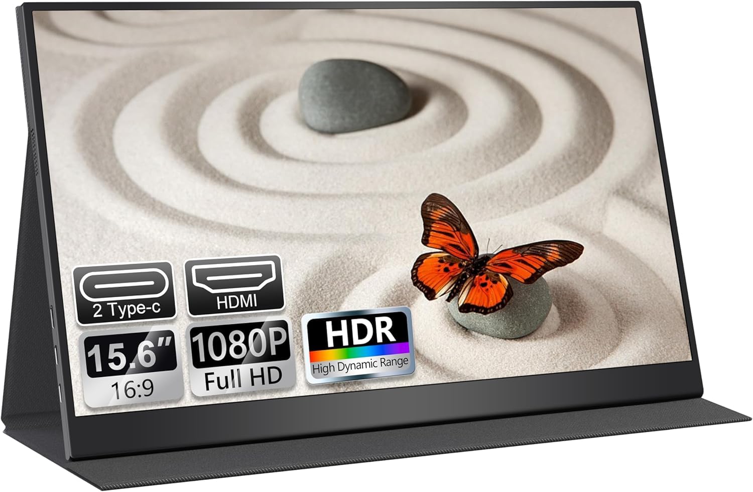 UFYQL Tragbarer Monitor 15,6 Zoll FHD IPS mit USB-C & HDMI und Schutzhülle als Ständer