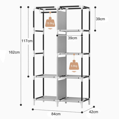 Vicye Stoffschrank mit Kleiderstange, 6 Ablagen, 84 x 42 x 162 cm