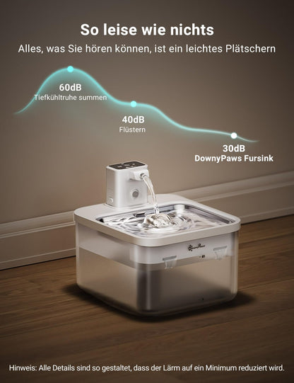DownyPaws Katzenbrunnen kabellos, 2,5 L mit Bewegungsmelder