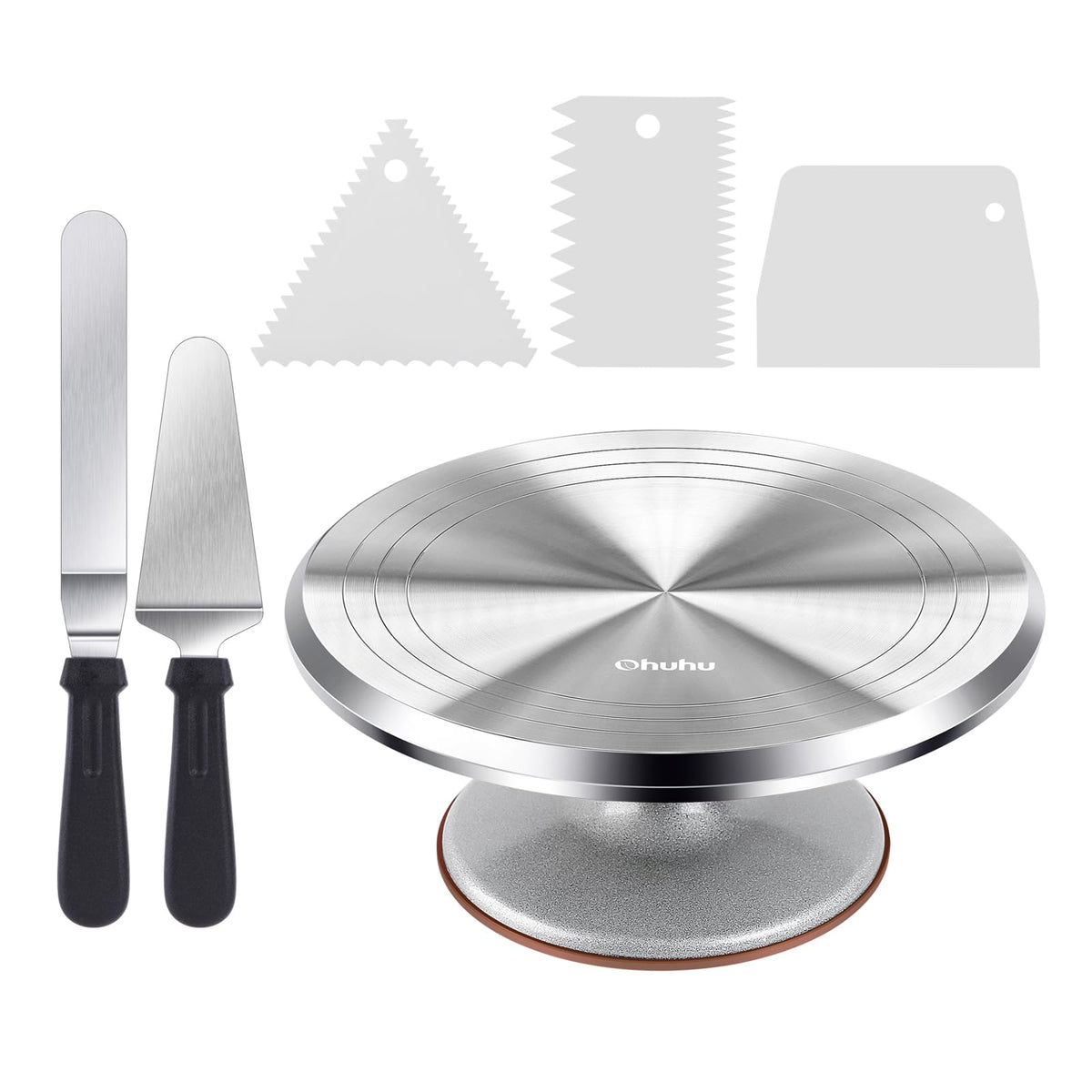 Ohuhu Tortenplatte drehbar, Aluminium Drehteller 30 cm mit Zubehör – runde Drehplatte für Tortendekoration