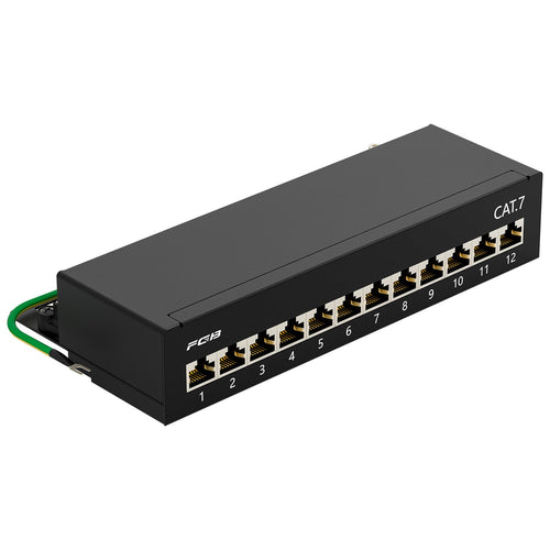 FGB CAT 7 Patchpanel 12-Port RJ45 geschirmt, Tisch-/Wandmontage, Metallgehäuse mit zwölf Buchsen