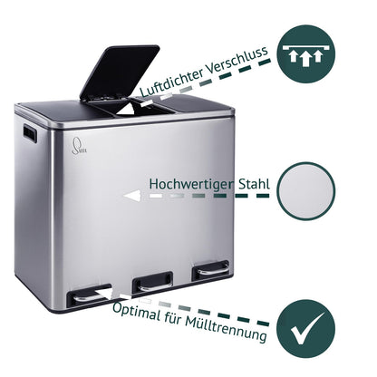 SVITA TM3X18 Treteimer 54L Edelstahl Silber Mülltrennung