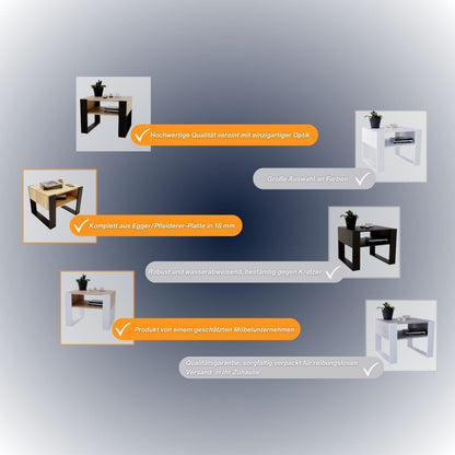 CraftPAK Wohnzimmer Couchtisch Holz mit Ablage – Retro-Schwarz