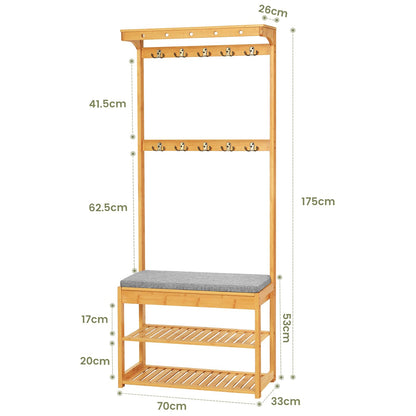 VIAGDO Garderobenständer mit Sitzbank Flurregal – Bambus