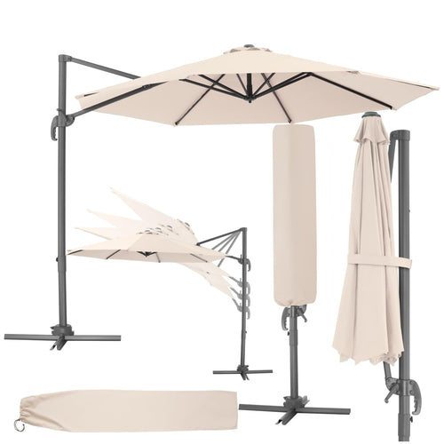tectake® Ampelschirm Gartenschirm - Ø 300 cm Beige. Beiger, runder Freiarmschirm zur Beschattung von Sitzbereichen im Garten.