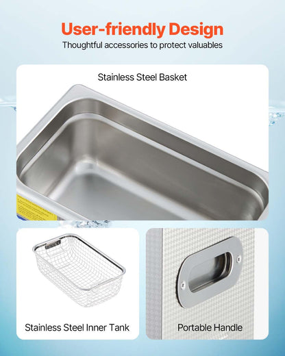 VEVOR Ultraschallreiniger 3L Reiniger ultraschallgerät Ultraschallreinigungsgerät Ultrasonic Cleaner mit Heizung Digital Timer for glasses Jewellery False Teeth Coins