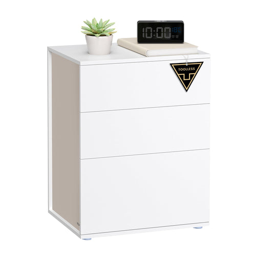 VASAGLE Nachttisch LET778W01 3 Schubladen – mattweiss-cappuccinobeige, rechteckig. Bietet Stauraum am Bett.
