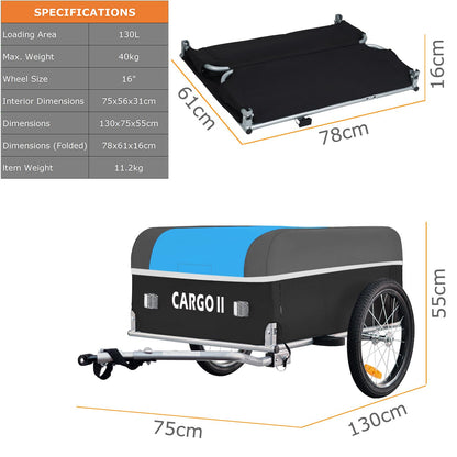 Veelar Tiggo Cargo II Fahrrad-Lastenanhänger 130 L klappbar Grau