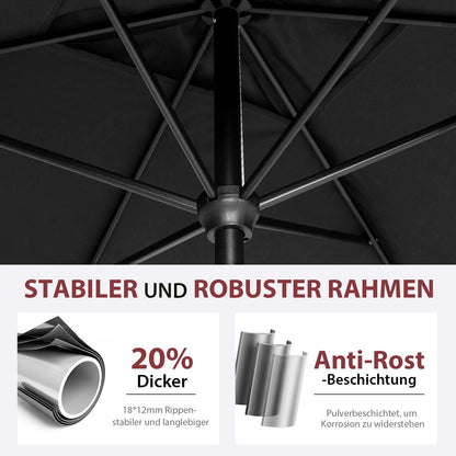 Sekey Sonnenschirm rechteckig 210 x 140 cm Aluminium mit Kurbel Grau