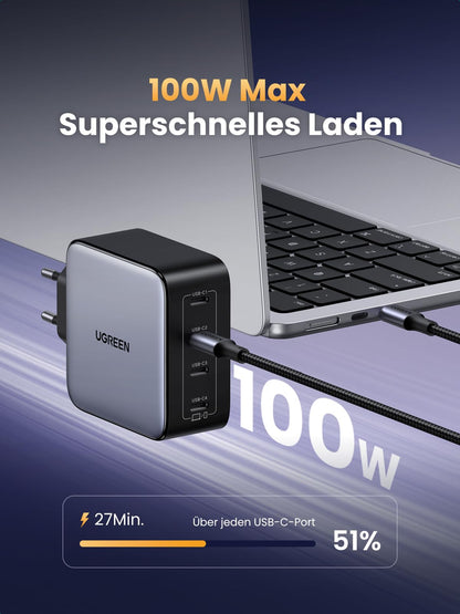 UGREEN Nexode 100W USB-C GaN Ladegerät mit 4 USB-C Ports