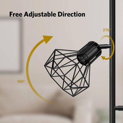 BBHome Industrielle Stehlampe verstellbare Käfigköpfe Schwarz