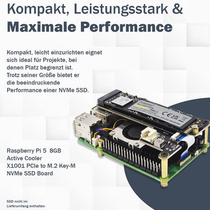 Raspberry Pi 5 8GB Kit - M.2 NVMe, Metallgehäuse, Active Cooler