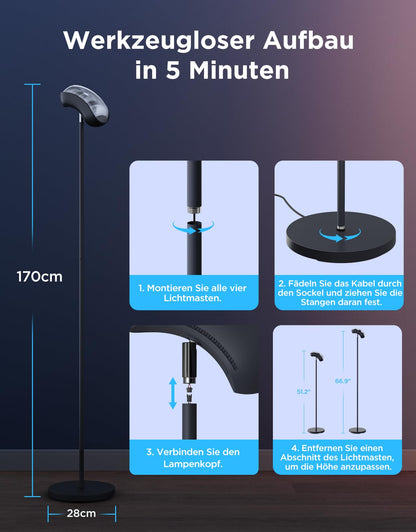 Govee Deckenfluter LED Stehleuchte – RGBWWIC Matter Schwarz 170cm