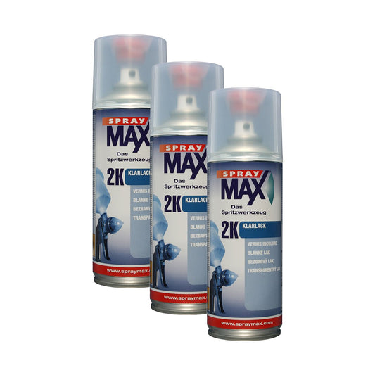 Kwasny SprayMax 2K Klarlack Härter Sprühdose. Silberne zylindrische Dose aktiviert 2K Klarlack für widerstandsfähige Hochglanz-Versiegelung.