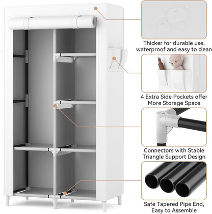 Vicye Stoffschrank mit Kleiderstange, 6 Ablagen, 84 x 42 x 162 cm