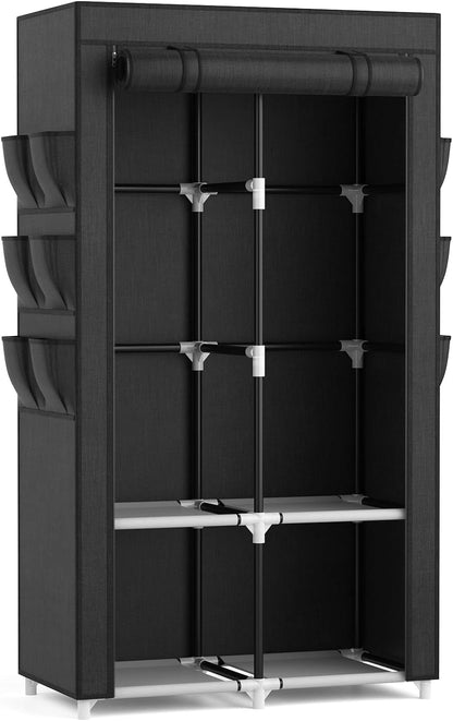 Vicye Stoffschrank YG06 mit 2 Kleiderstangen, 4 Ablagen, schwarz