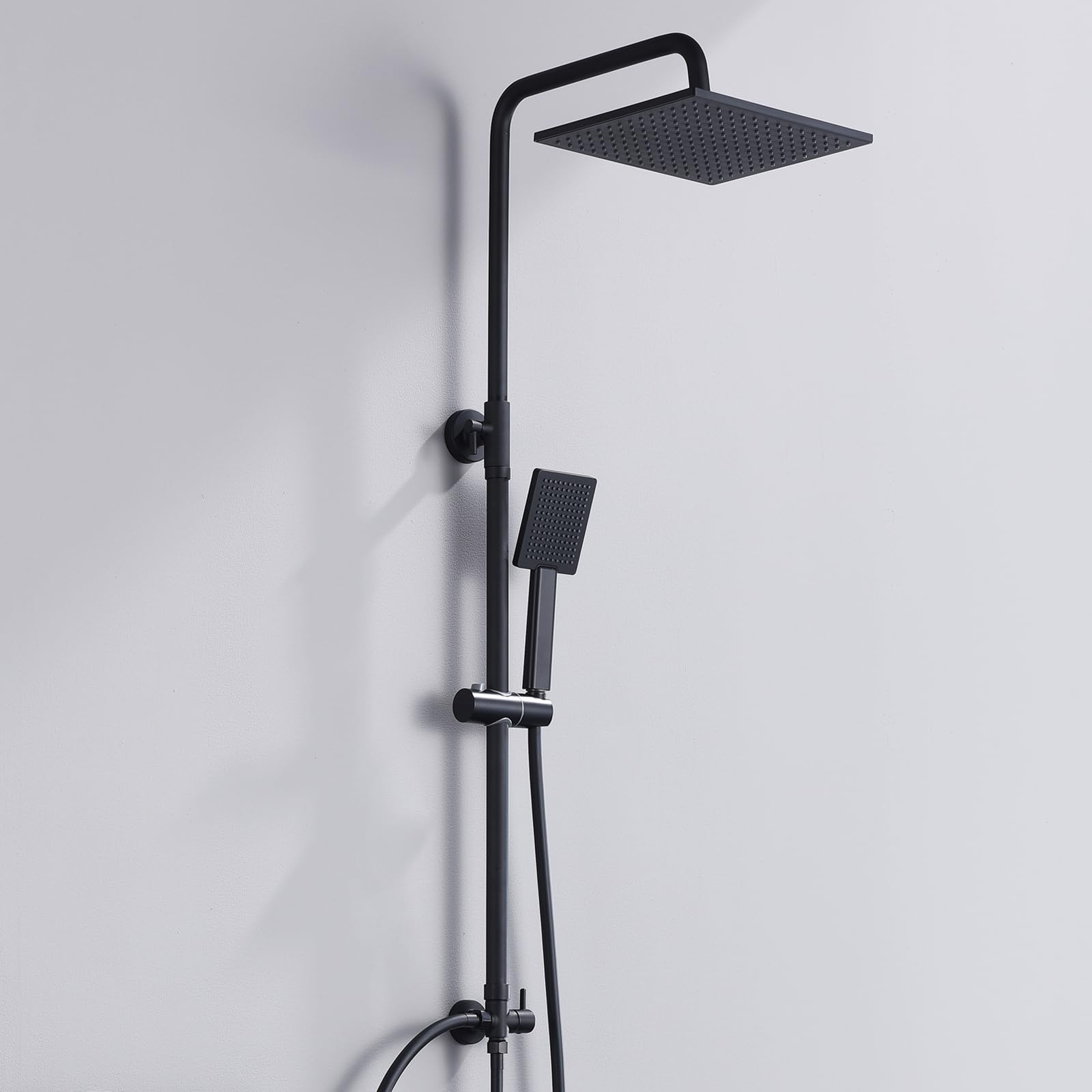 Auralum Regendusche Duschsystem 25x25cm - Schwarz, ohne Armatur. Quadratisches, schwarzes Duschsystem mit Kopfbrause für großflächiges Duschen.