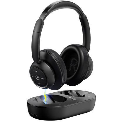 ZUPVIY Kabellose TV-Kopfhörer für Senioren – Hohe Lautstärke, Kein Audio-Verzögerung (Plug & Play) – Kompatibel mit Optisch/AUX/RCA/USB – Inkl. Senioren-Ladestation, Schwarz