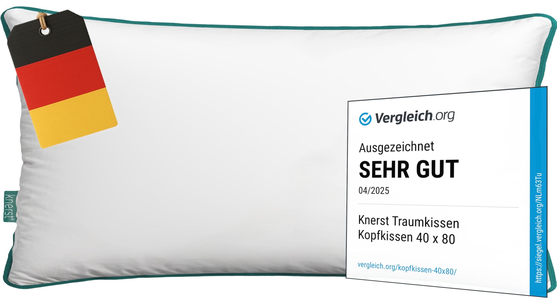KNERST® Traumkissen Kopfkissen 40x80 cm – im 2er Set. Zwei rechteckige, weiße Kopfkissen stützen Nacken und Kopf ergonomisch für erholsamen Schlaf.