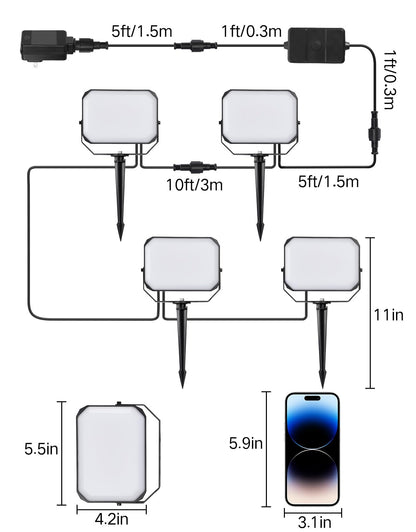 OUTON Smart LED Flutlicht Gartenbeleuchtung – 24W 4er Set
