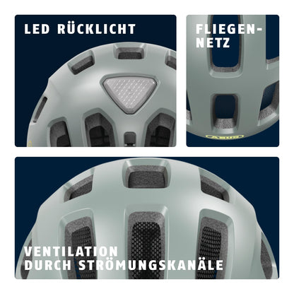 ABUS Youn-I 2.0 Fahrradhelm mit LED-Rücklicht, Grau, S (48-54 cm)