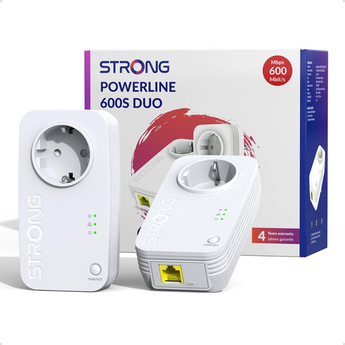 STRONG PL600S Powerline Adapter Set mit Steckdose, 600 Mbit/s und 100 Mbit/s LAN-Ports