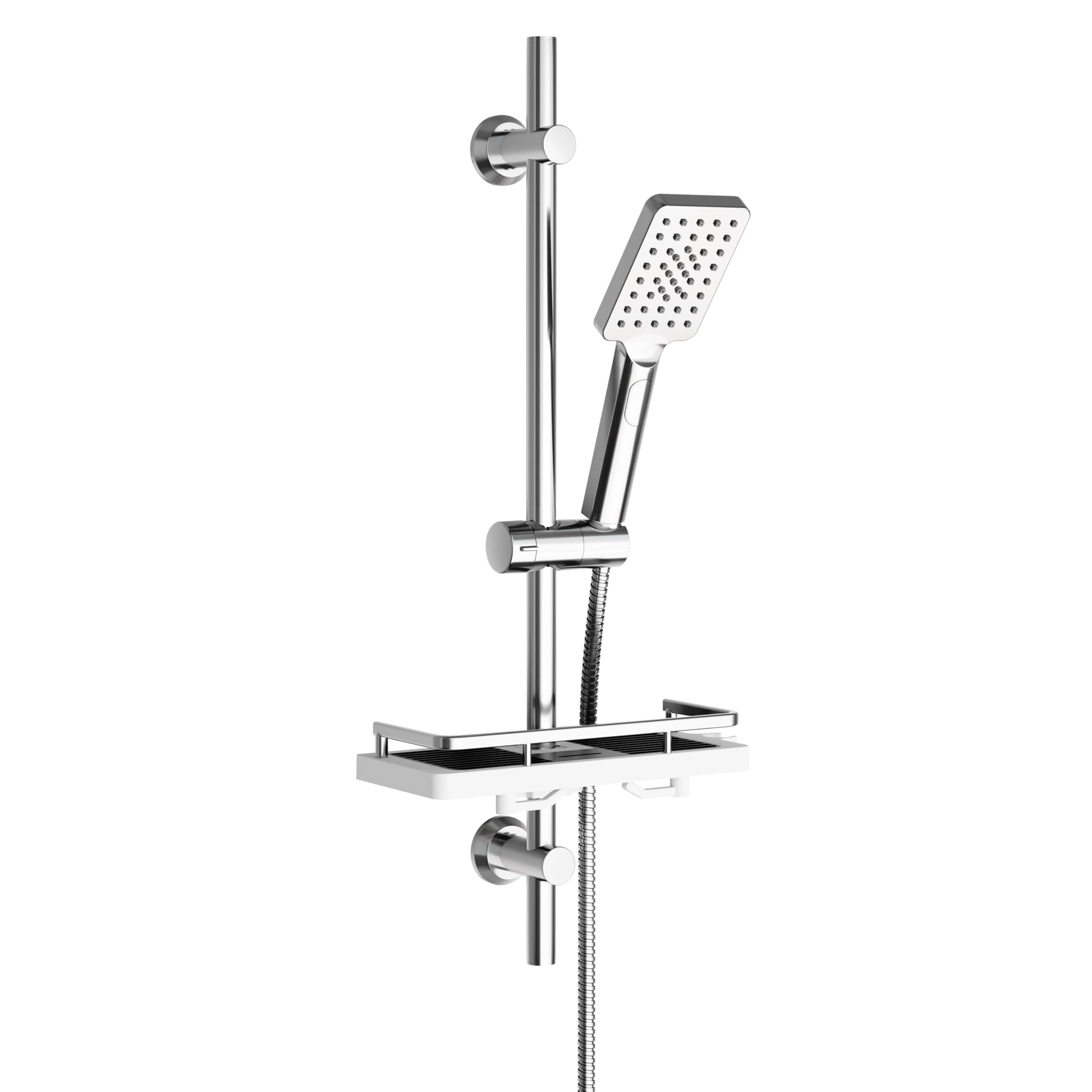 Görbach Brausestangen-Set mit Handbrause, Edelstahl, 70 cm, Chrom – Duschstange mit Duschablage und Brauseschlauch
