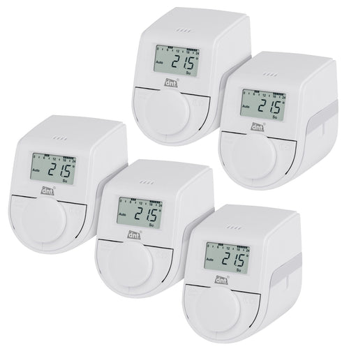 DNT ThermoTune Stand-Alone Heizkörperthermostat 5er-Set: Weiße, zylindrische für autonome Heizkörper-Temperaturregelung.