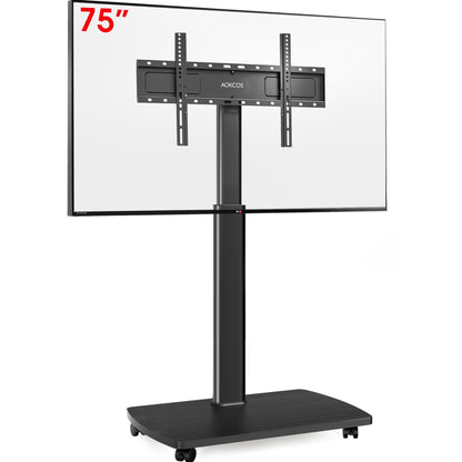 AOKCOS TV Bodenständer Rollbar mit Holzregal für 43-75 Zoll