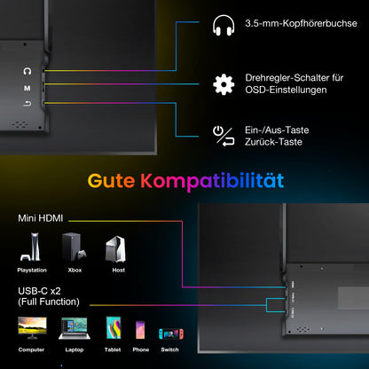 XYZ 18.5 Zoll Tragbarer 120Hz Gaming Monitor FHD