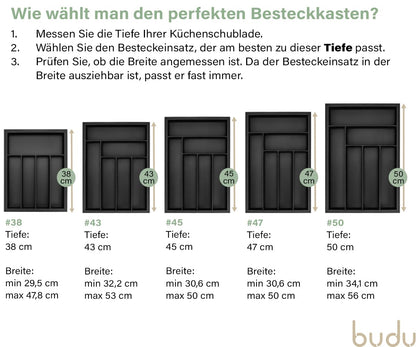 budu Besteckkasten #47 aus Bambus, Schwarz, ausziehbar, Tiefe 47 cm