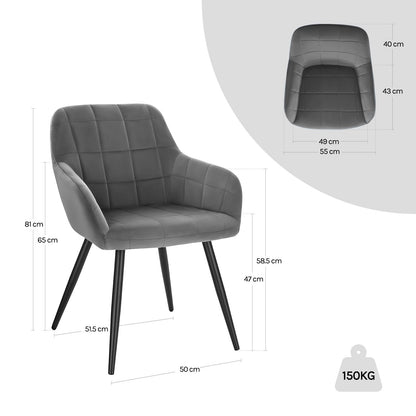 WOLTU Esszimmerstuhl 1er Set, Samt Dunkelgrau mit Armlehnen