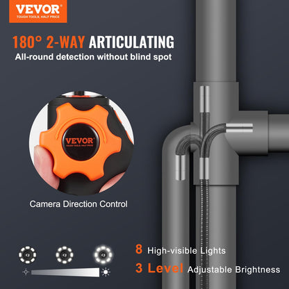 VEVOR Endoskopkamera 1080P HD, 6,4 mm IP67, 5-Zoll-Bildschirm
