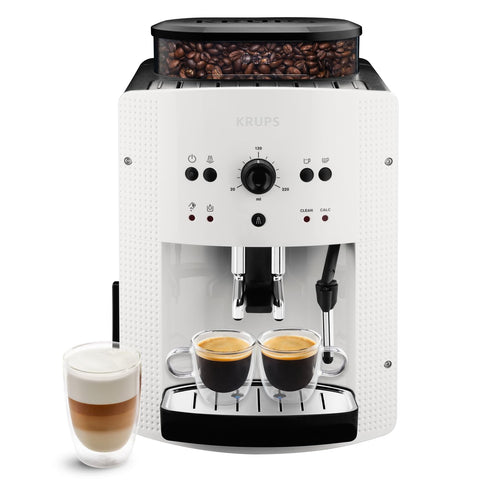 KRUPS Arabica Picto EA810570 Kaffeevollautomat - Weiss. Kompakter, weißer Kaffeevollautomat. Bereitet automatisch Kaffeespezialitäten aus ganzen Bohnen zu.
