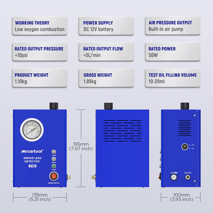 MRCARTOOL Rauchmaschine KFZ Lecksuchgerät mit Druckanzeige
