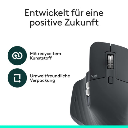 Logitech MX Master 3S Bluetooth-Maus, ergonomisch, 8K DPI, Grafit