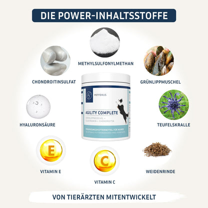 PetFokus Agility Complete Gelenkpulver für Hunde mit Grünlippmuschel