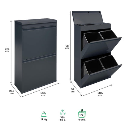 ARREGUI Top CR624-B Mülltrennsystem - 4x17L Anthrazit