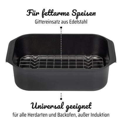 GSW Rechteckbräter Gourmet Aluguss mit Deckel und Grilleinsatz 8 L