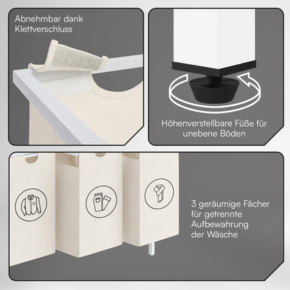 STEELSØN Rigil Wäschesammler – 3-Fach, Bambus Ablage Weiss