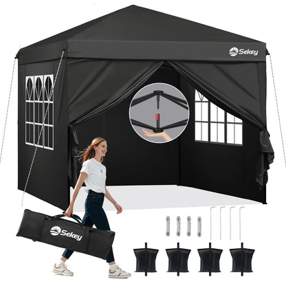 Sekey Premium Pop Up Pavillon 3x3 m mit Seitenwänden – Schwarz