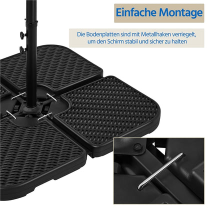 Yaheetech Sonnenschirmständer 4-teilig, befüllbar, bis 80 kg, schwarz