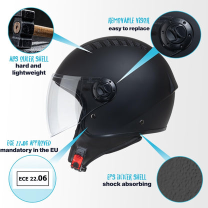 VINZ Como Jethelm mit Visier ECE 22.06 Motorradhelm matt schwarz